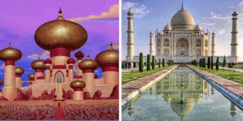 The Sultan’s palace in Aladdin, inspired by Taj Mahal in Agra, India. 