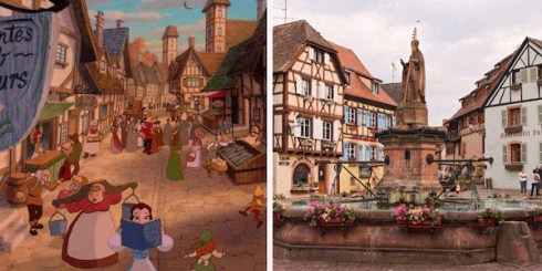 Small village square in Beauty and the Beast, inspired by Alsace, France. 