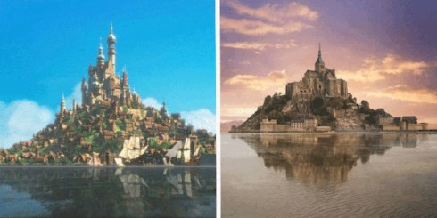 The Kingdom in Tangled, inspired by Mont Saint-Michel in Normandy, France. 